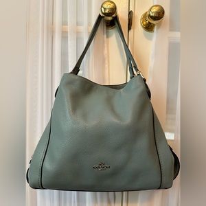 Light blue gray pebbles leather Coach shoulder bag